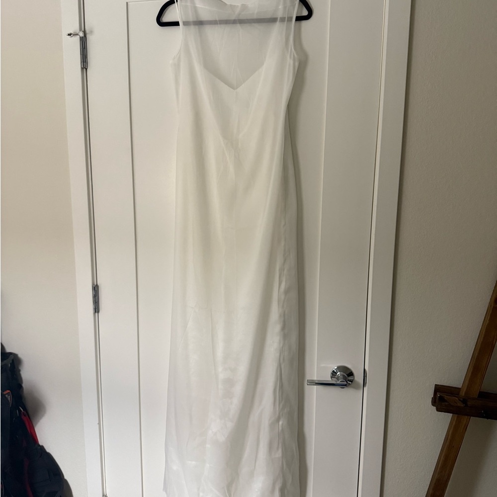 Elegant Ivory Maxi Dress with Slip and Overlay
